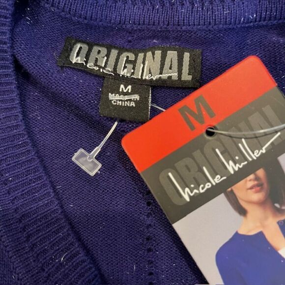 NWT Nicole Miller Button Front Cardigan Cobalt Blue with Metallic Silver Size M - Picture 5 of 12